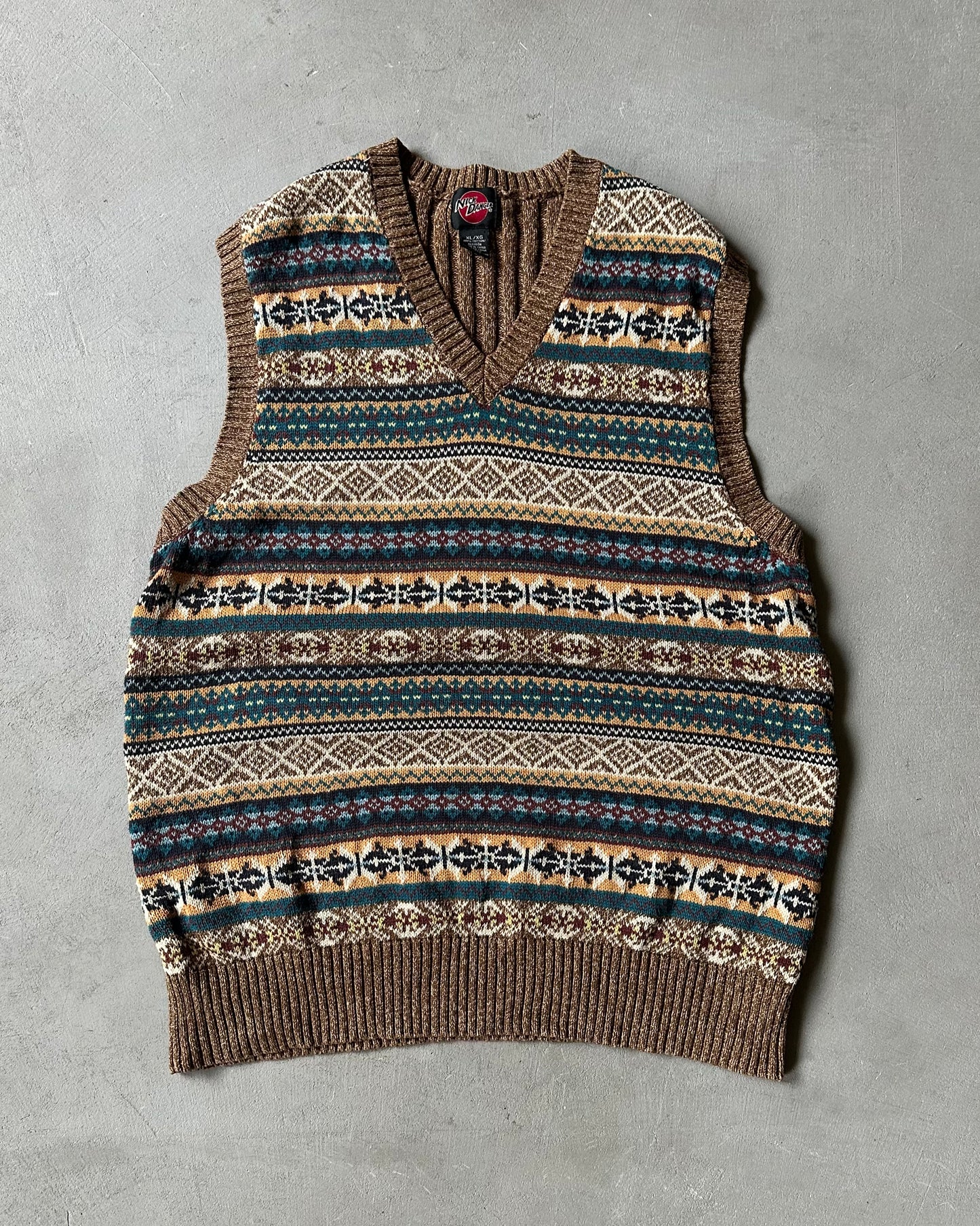2000s - Brown Fair Isle Sweater Vest - L