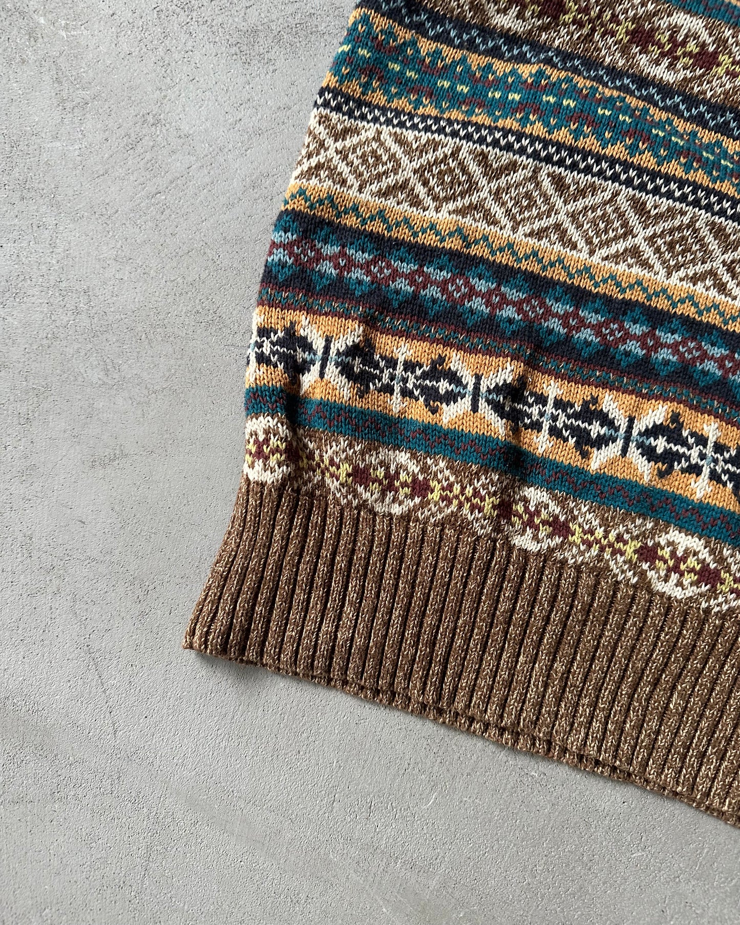 2000s - Brown Fair Isle Sweater Vest - L
