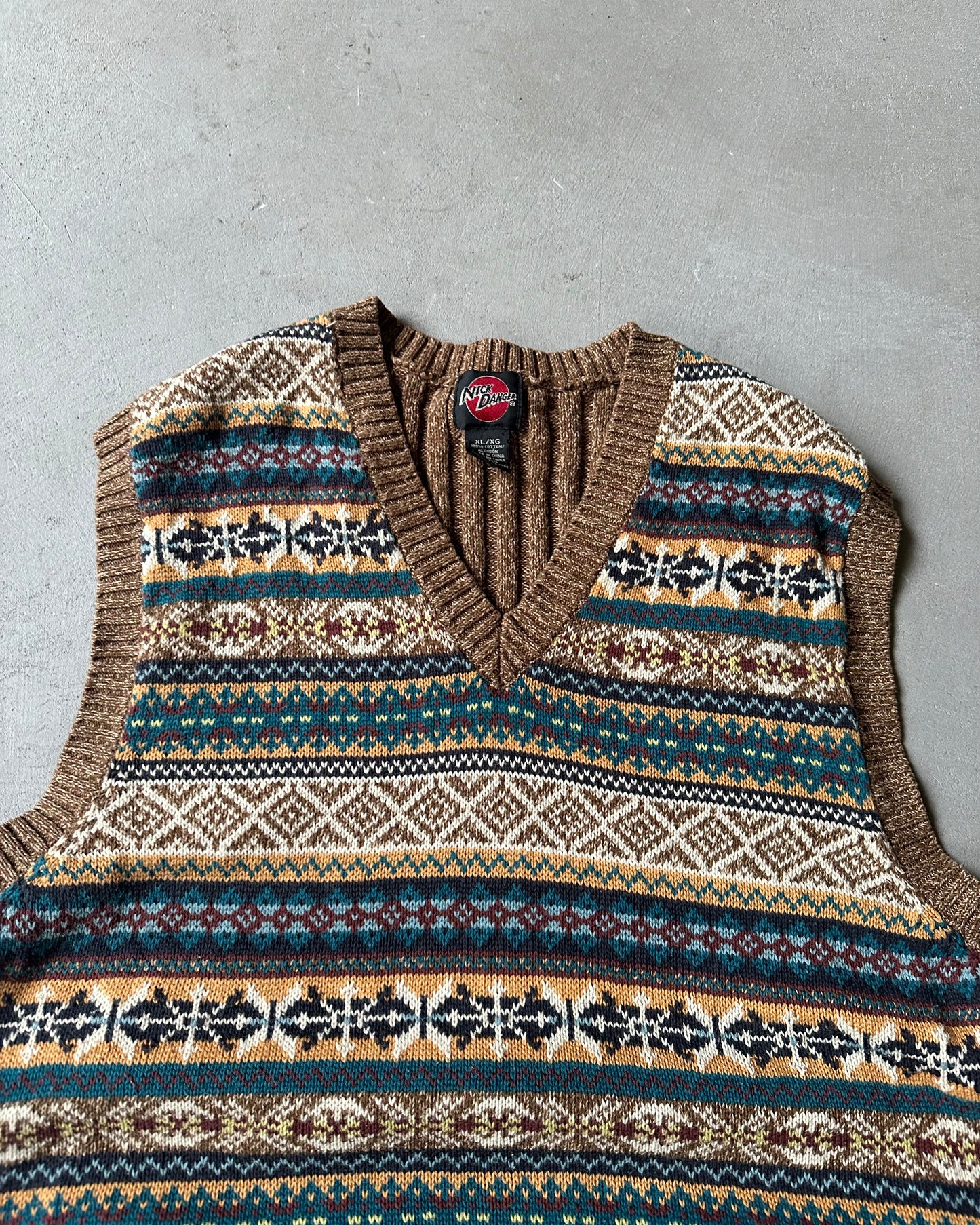 2000s - Brown Fair Isle Sweater Vest - L