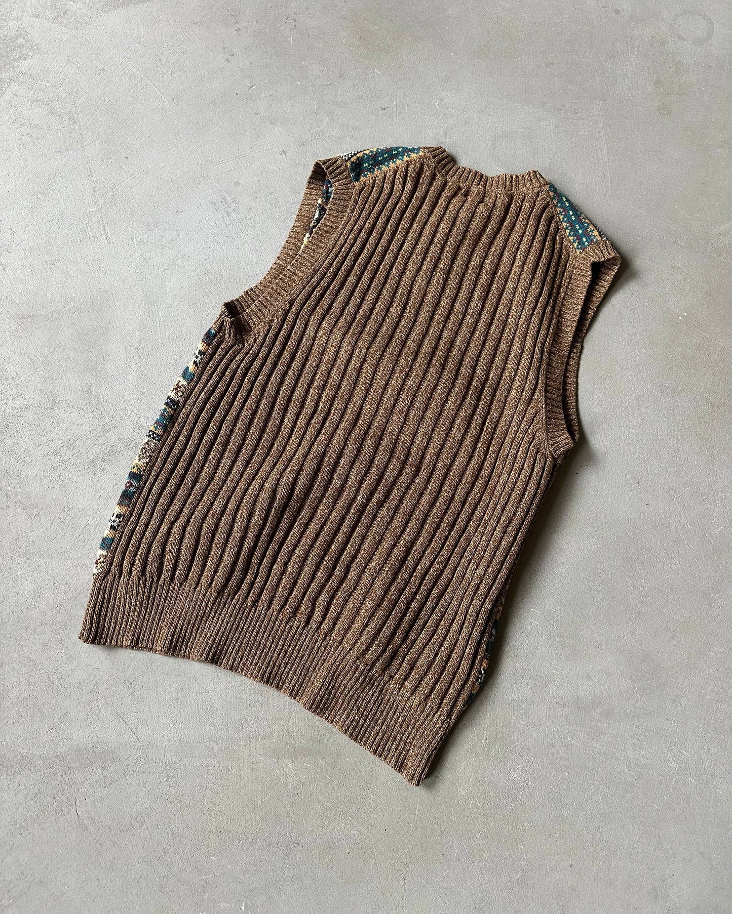 2000s - Brown Fair Isle Sweater Vest - L