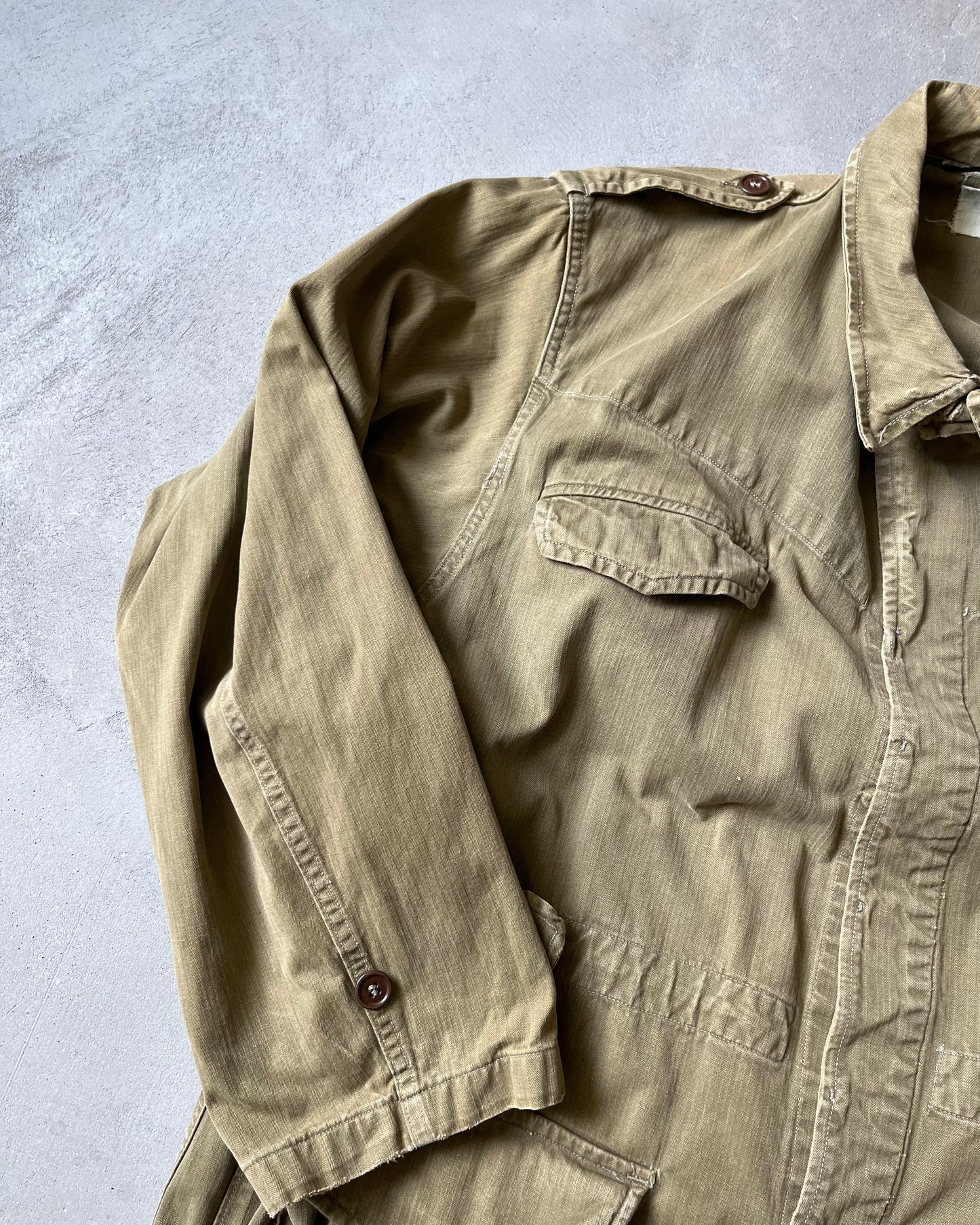 1960s - Green HBT Military Overshirt - L