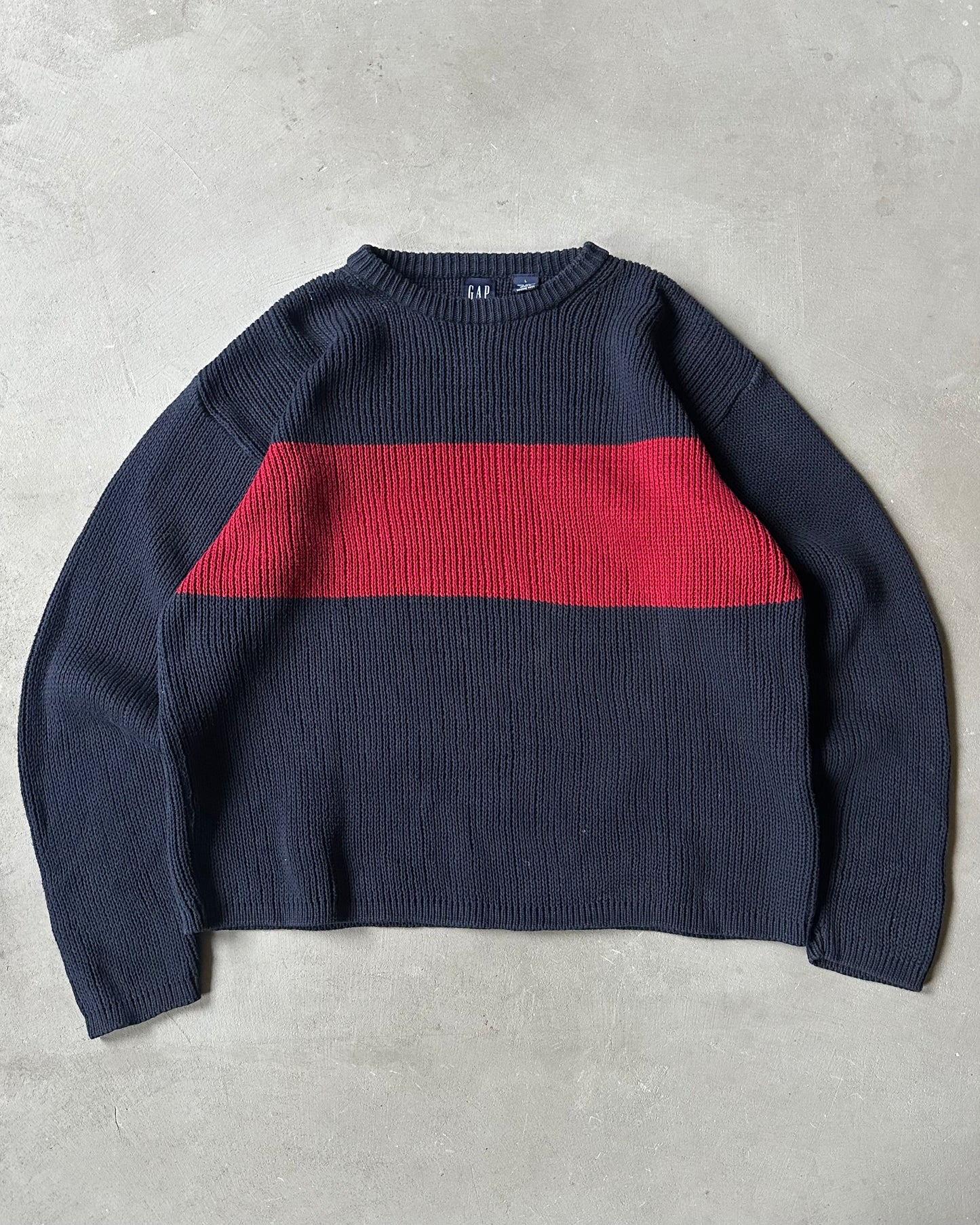 1990s - Navy/Red GAP Ribbed Sweater - L