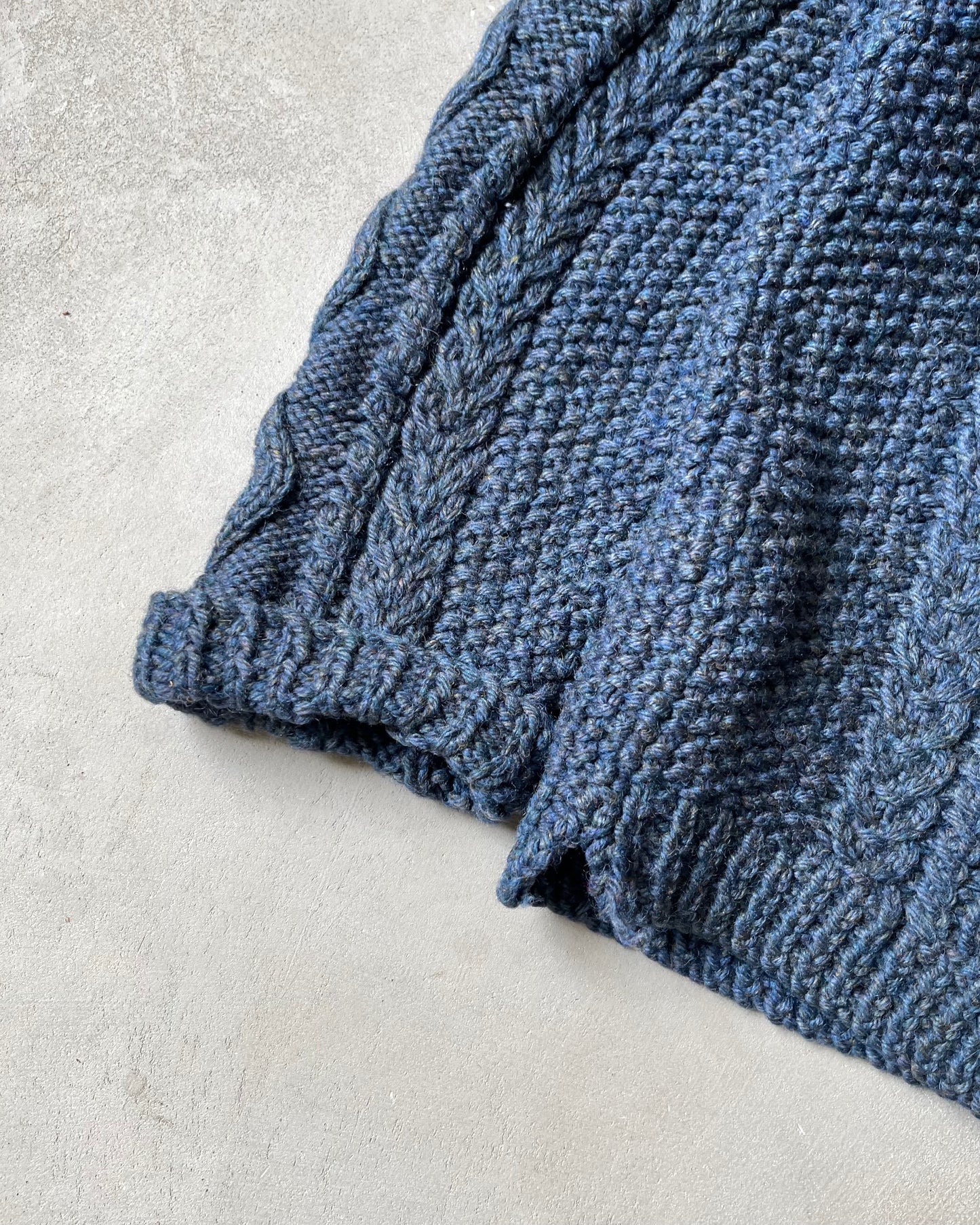 1960s - Blue Handknit Zip Up Sweater - M/L