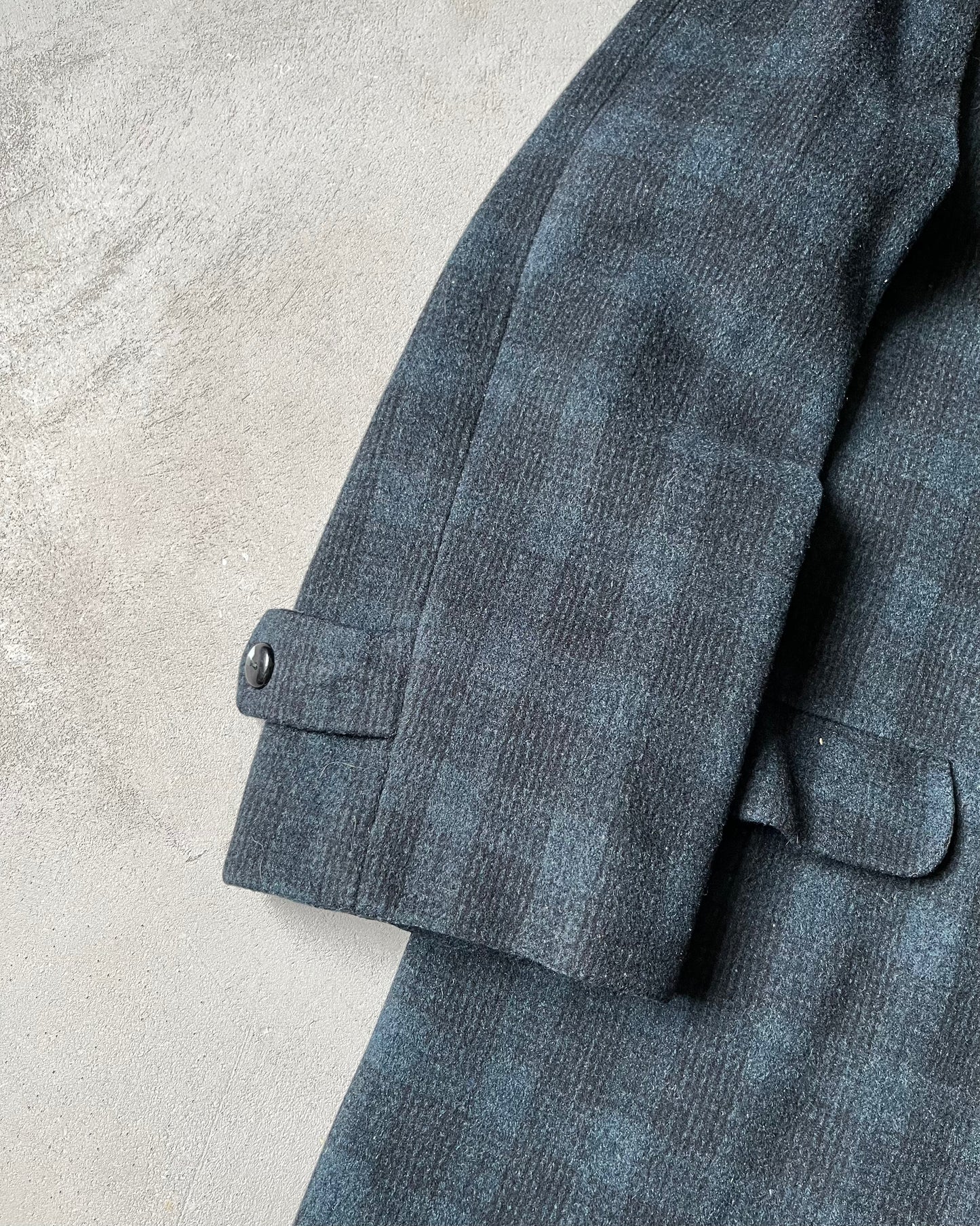 1960s - Navy/Black Plaid Wool Coat - S