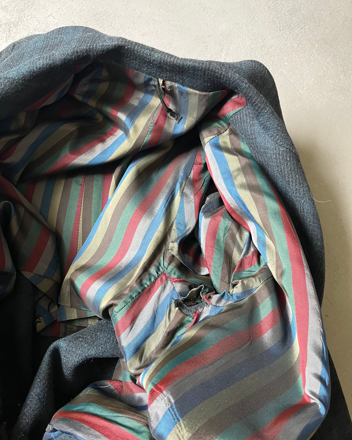 1960s - Navy/Black Plaid Wool Coat - S