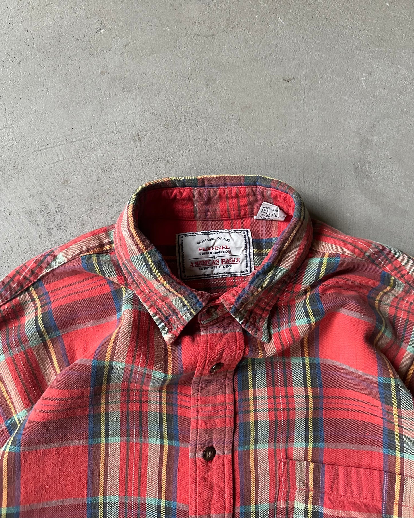 1990s - Red American Eagle Plaid Flannel - M/L