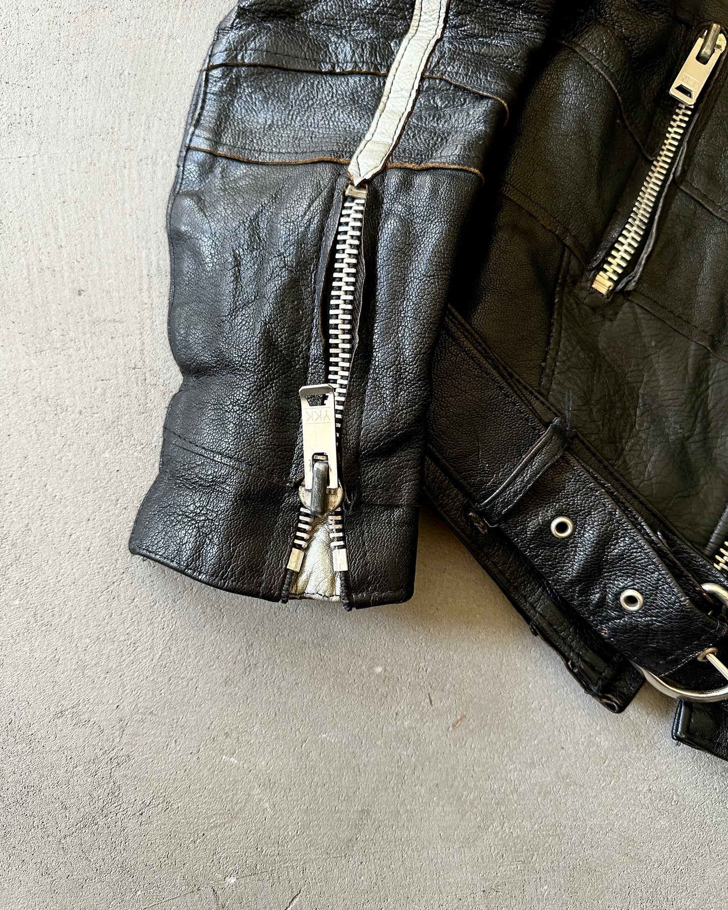 1970s - Distressed Black/Silver People For Peace Leather Moto Jacket - S
