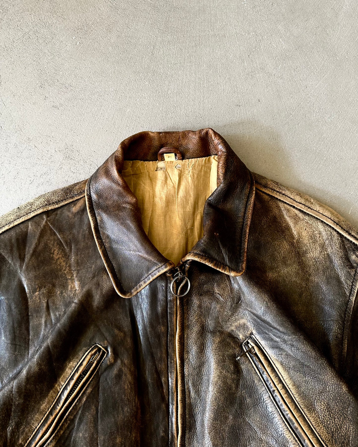 1990s - Distressed Brown Leather Jacket - L