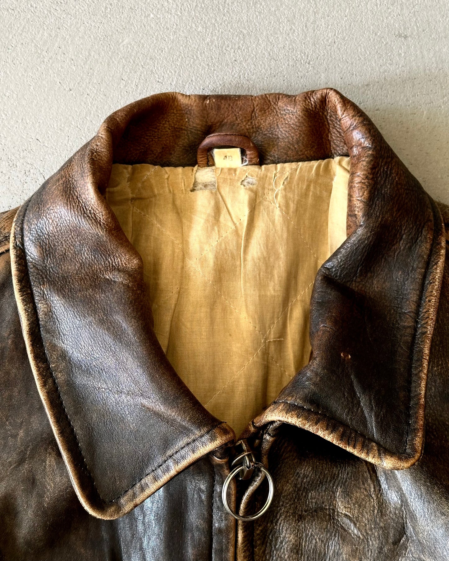 1990s - Distressed Brown Leather Jacket - L