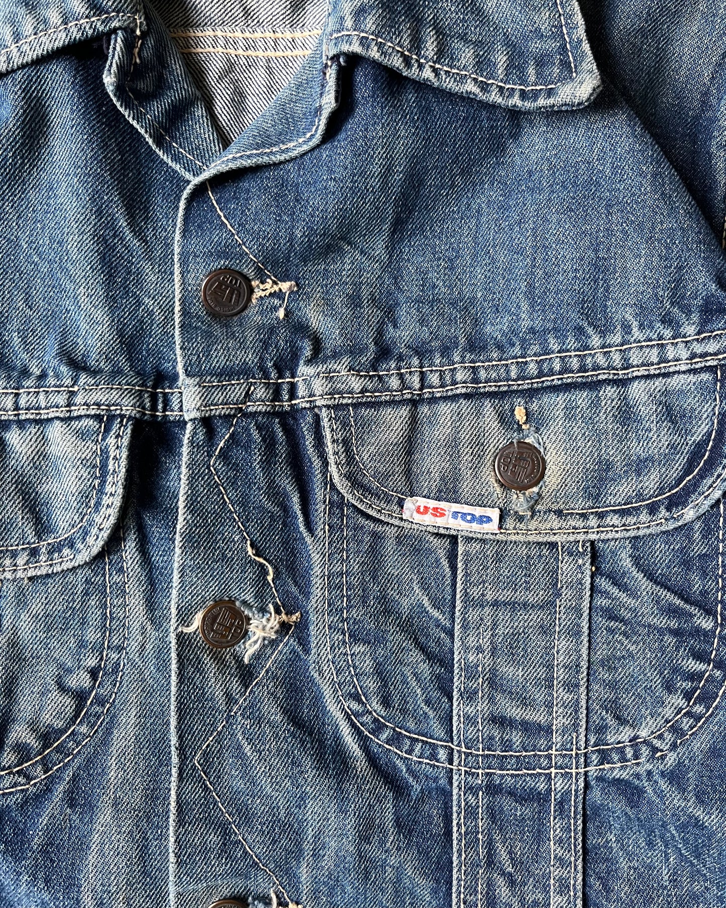 Années 1970 - Veste en jean délavé US TOP - Taille S