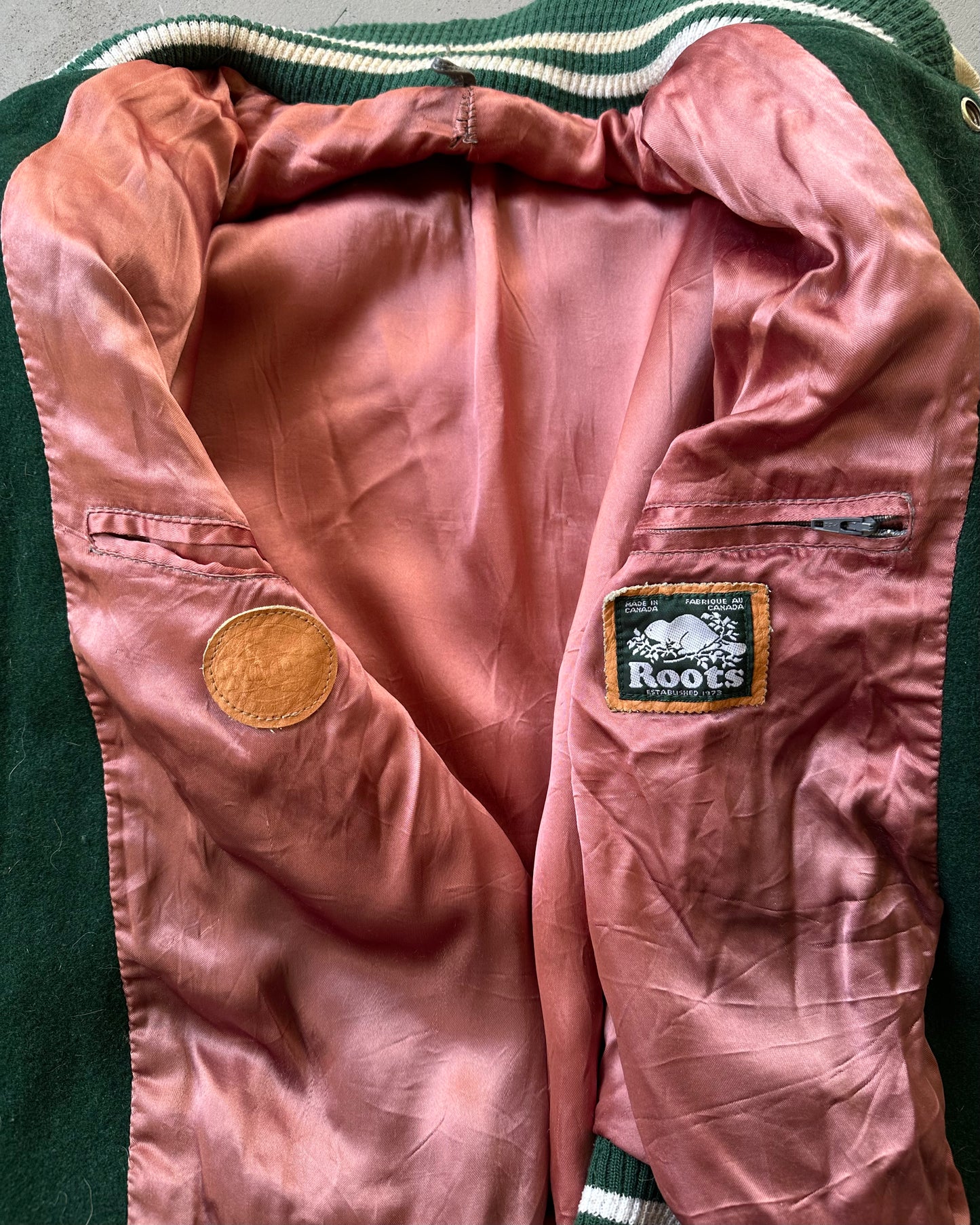 1990s - Green/Cream Roots Varsity Jacket - L/XL