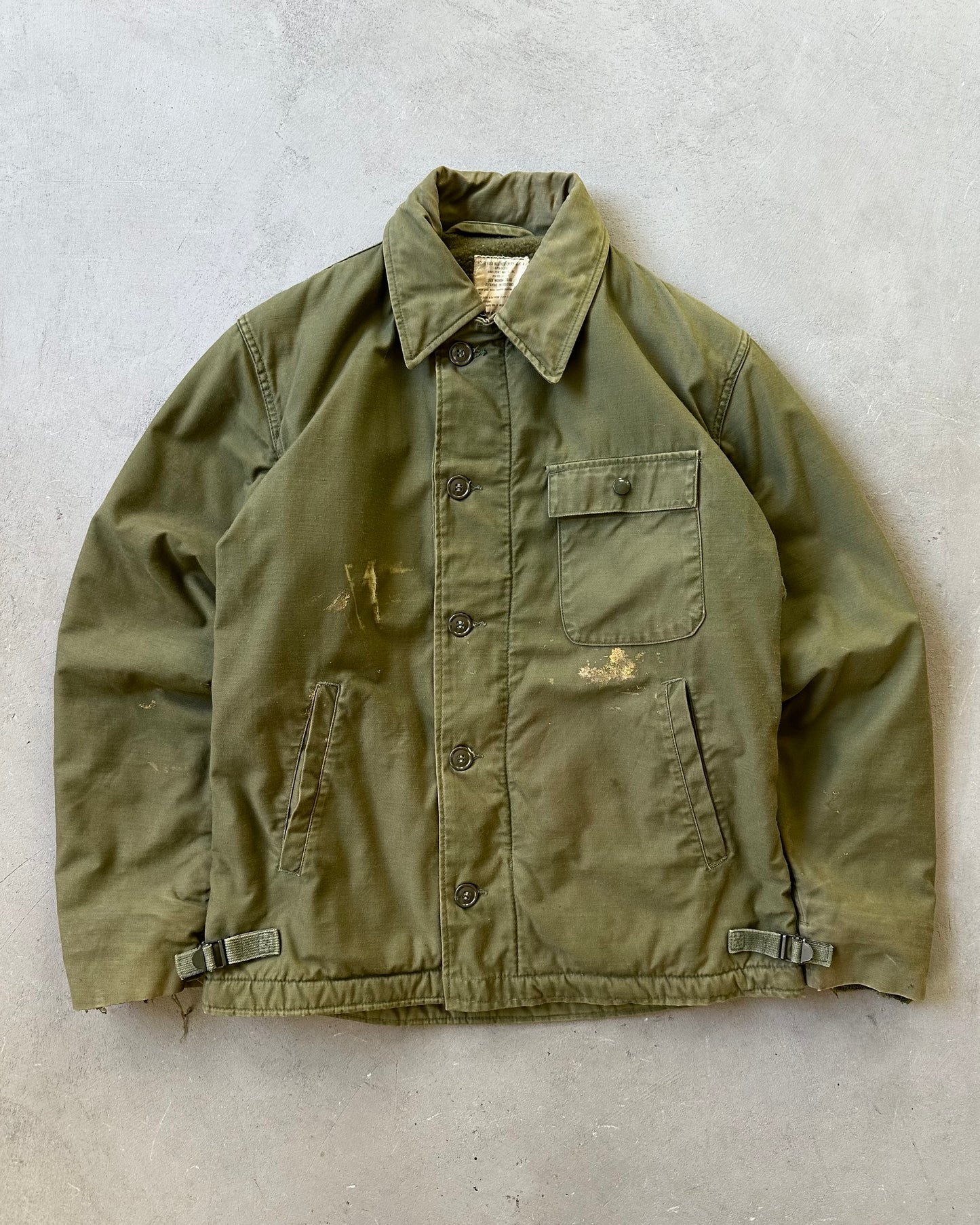 1970s - Distressed Green Military Deck Jacket - M