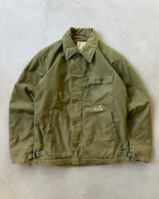 1970s - Distressed Green Military Deck Jacket - M