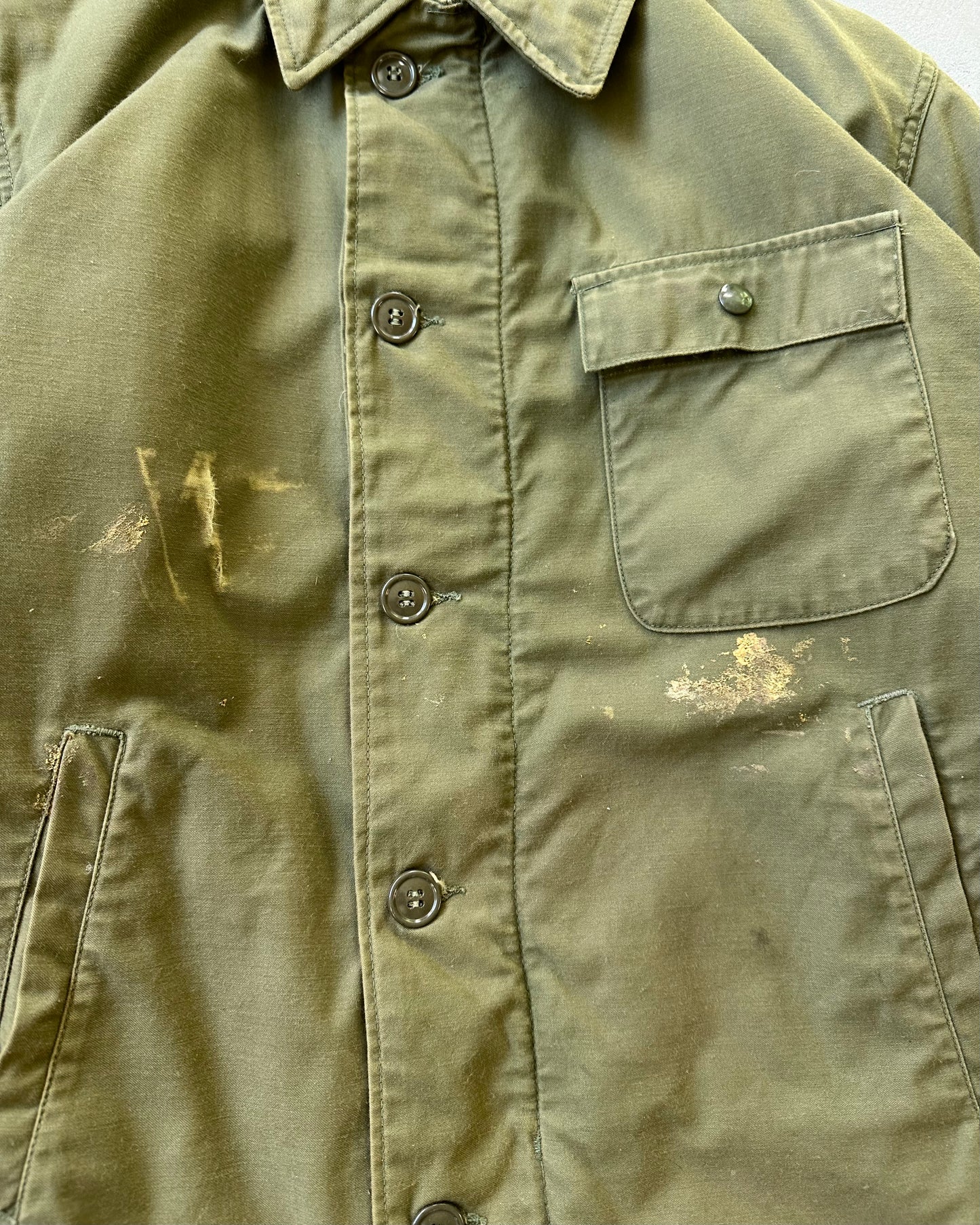 1970s - Distressed Green Military Deck Jacket - M