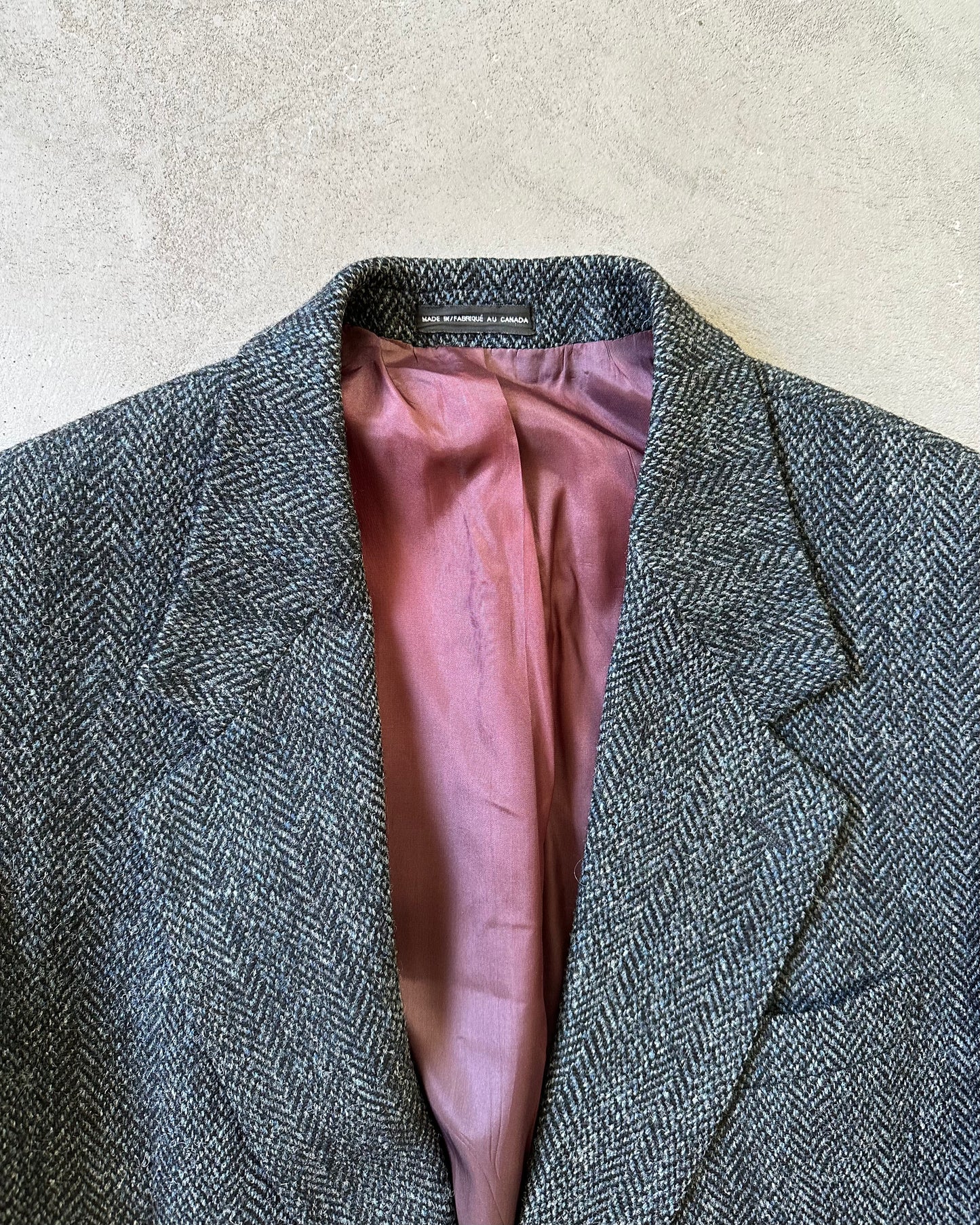 1990s - Distressed Black/Blue Harris Tweed Wool Blazer - 42
