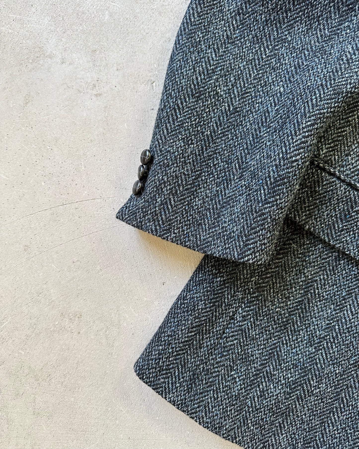 1990s - Distressed Black/Blue Harris Tweed Wool Blazer - 42