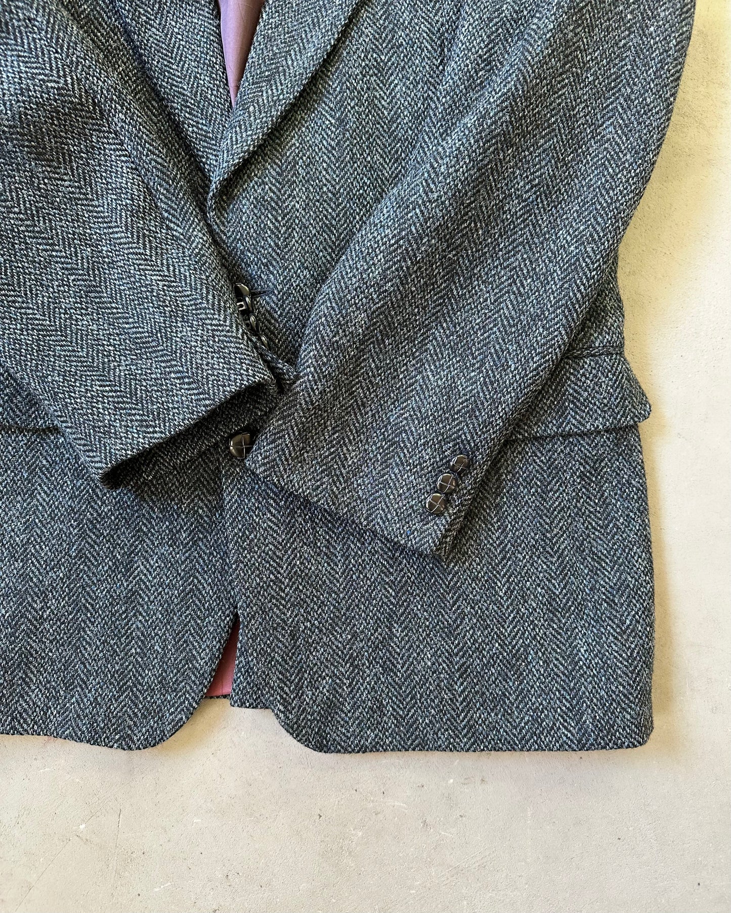 1990s - Distressed Black/Blue Harris Tweed Wool Blazer - 42
