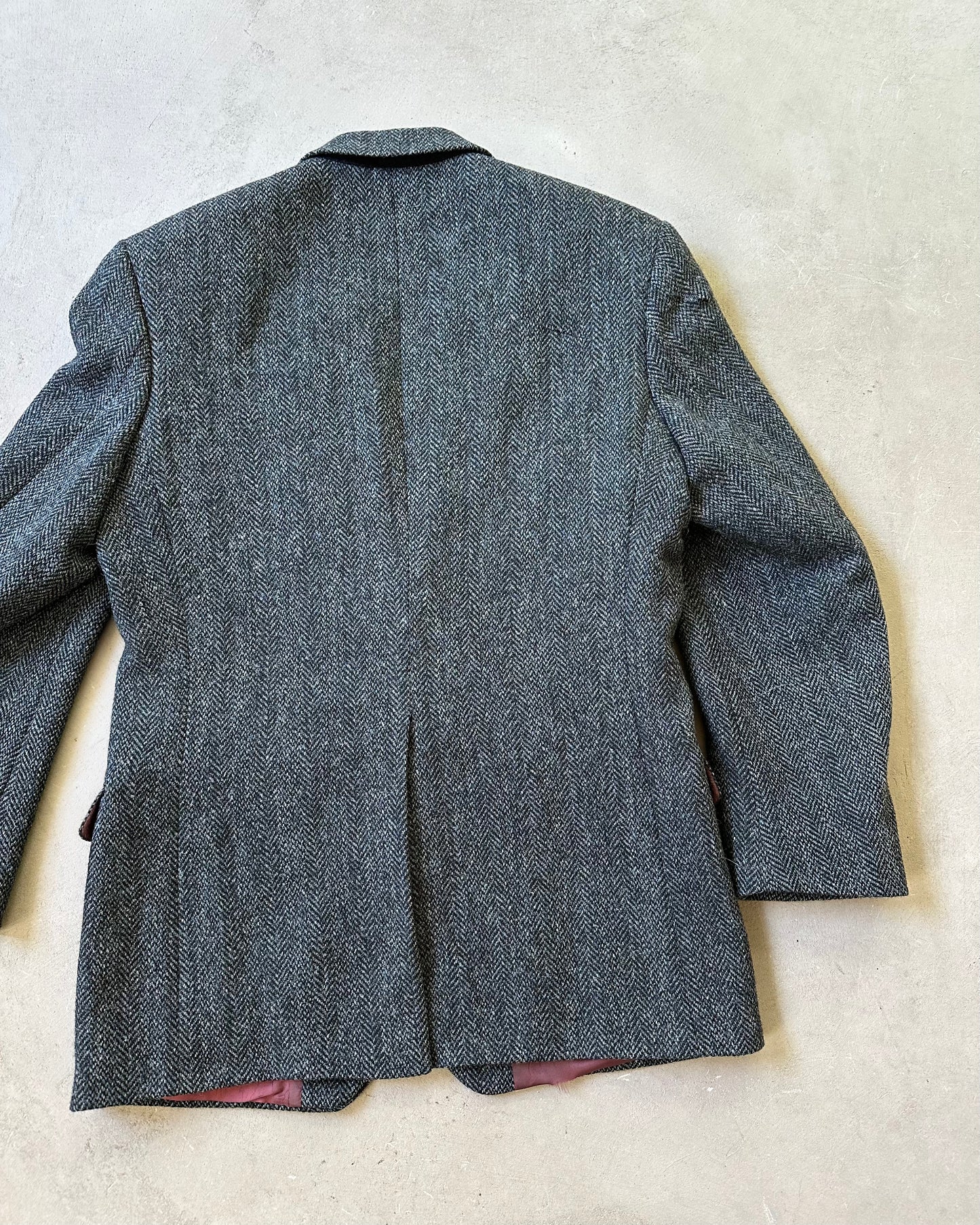1990s - Distressed Black/Blue Harris Tweed Wool Blazer - 42