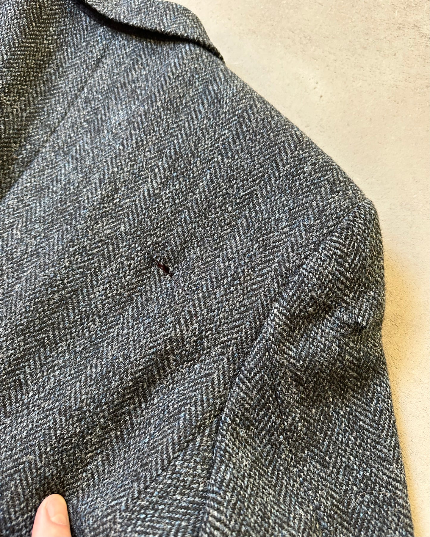 1990s - Distressed Black/Blue Harris Tweed Wool Blazer - 42