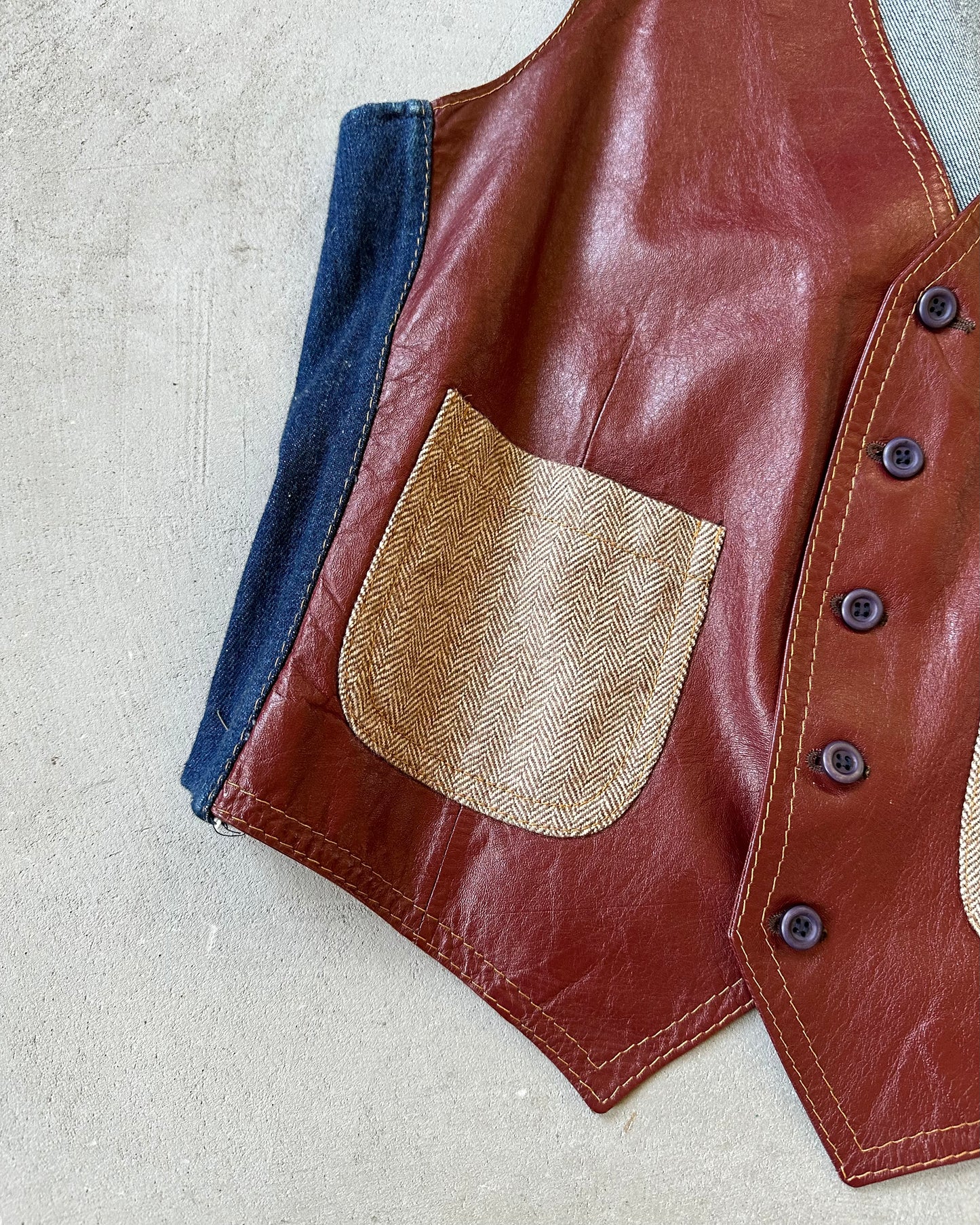 1980s - Burgundy/Denim Handmade Vest - M