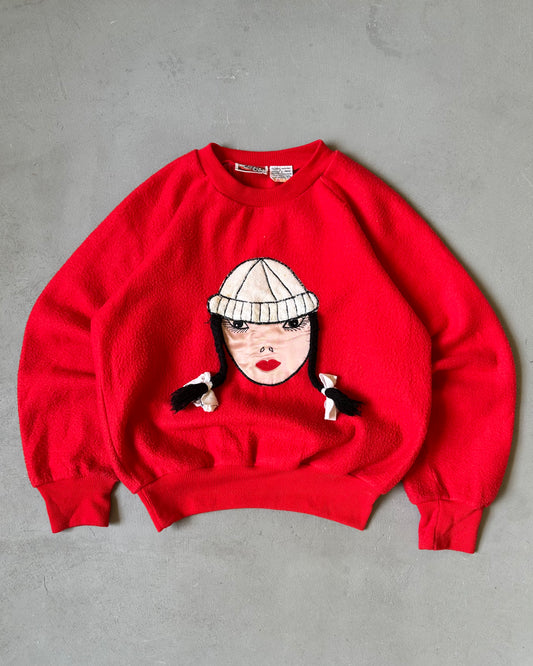 1970s - Red "Braids" Women's Crewneck - (W)XS