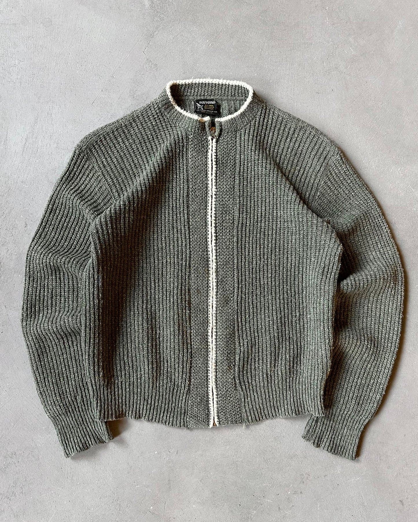 1960s - Sage Green New Yorker Zip Cardigan - M