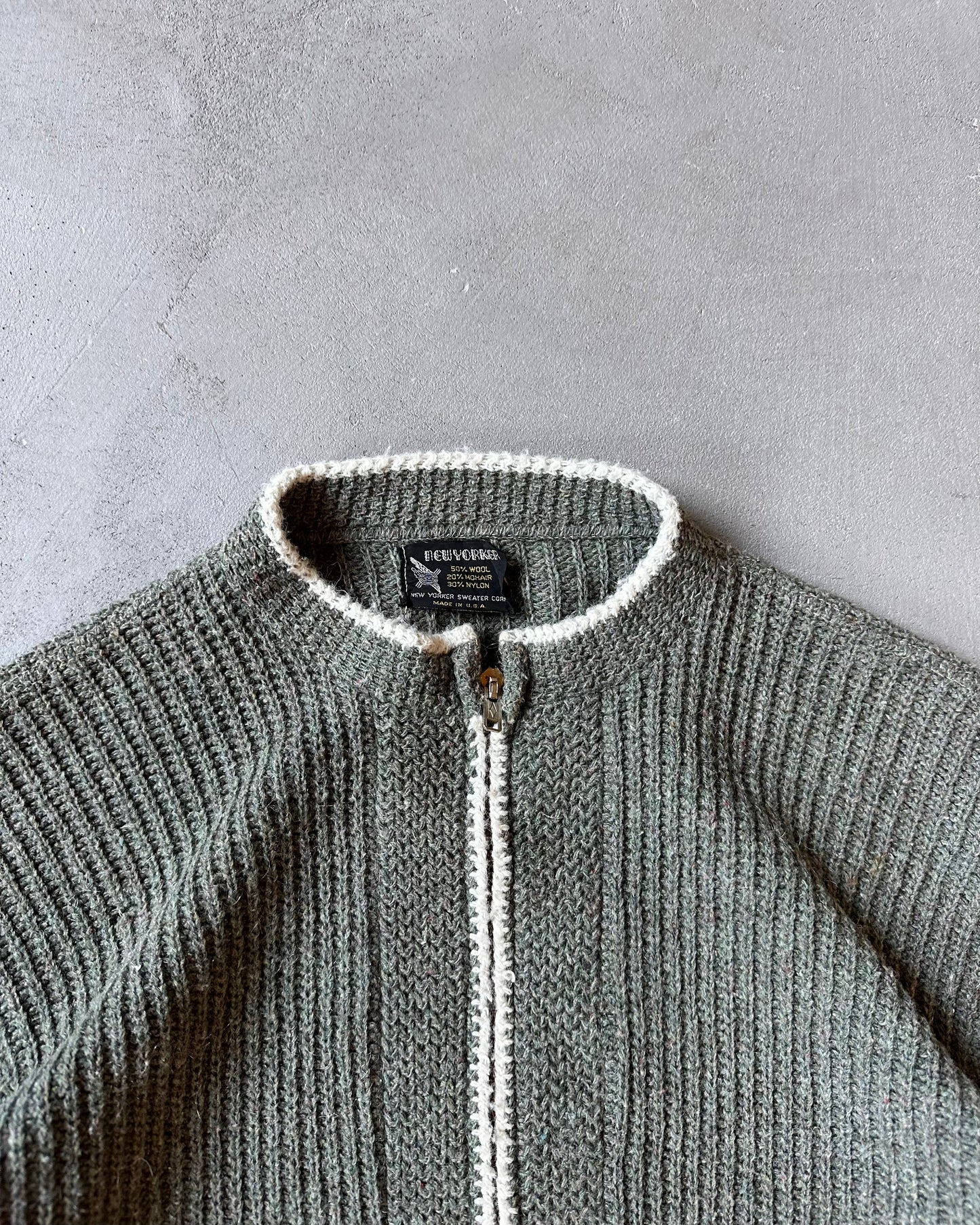 1960s - Sage Green New Yorker Zip Cardigan - M