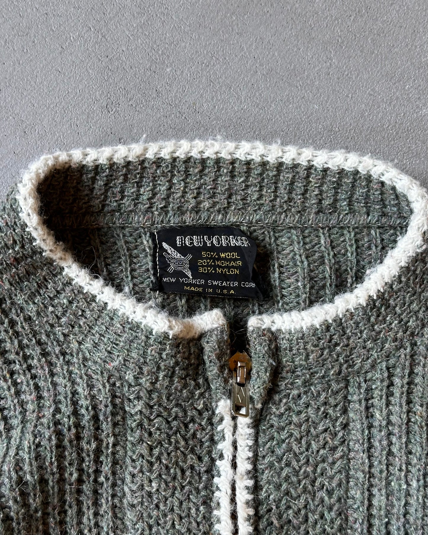 1960s - Sage Green New Yorker Zip Cardigan - M