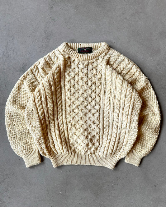 1980s - Distressed Cream Murray Brothers Wool Fisherman Sweater - M