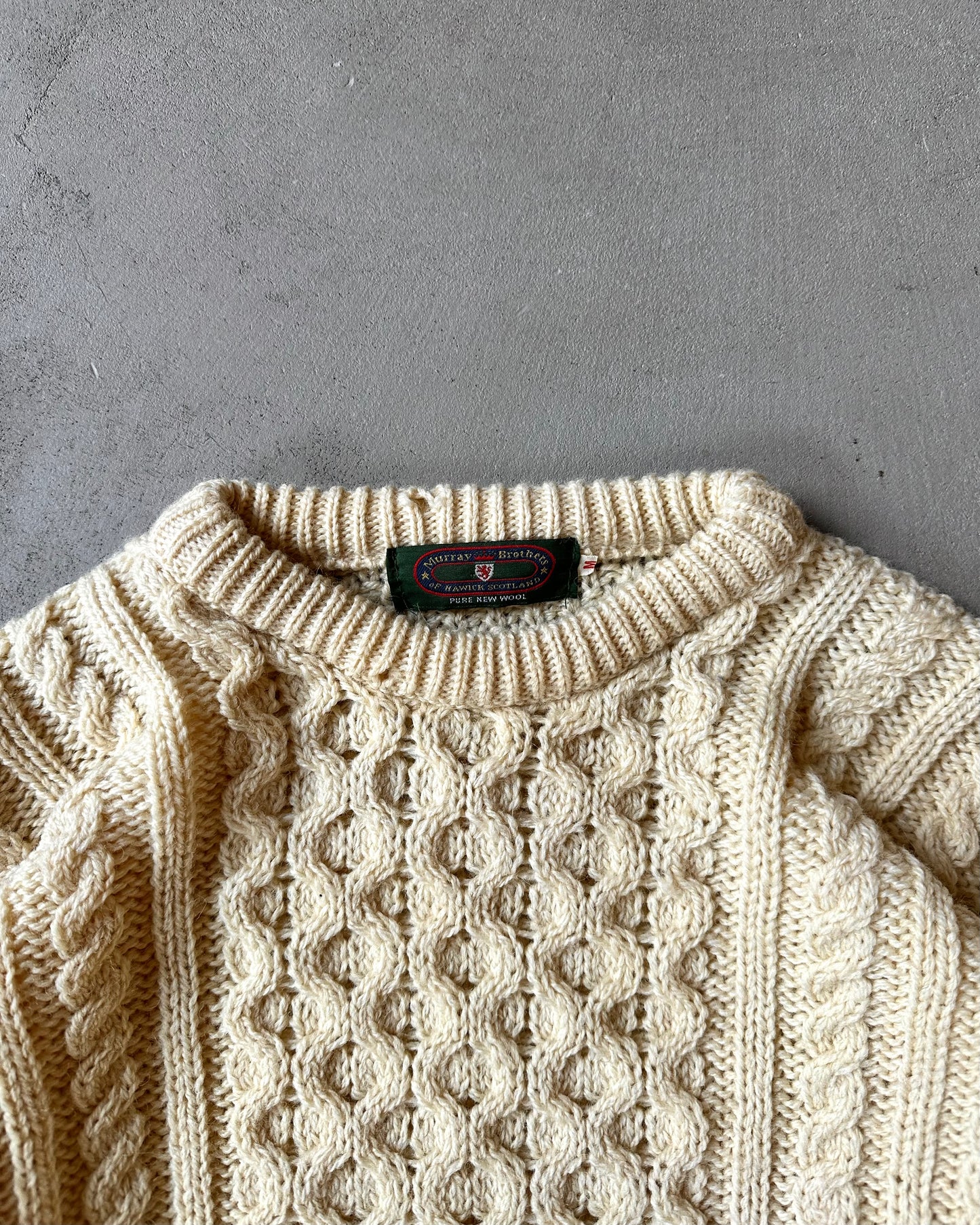 1980s - Distressed Cream Murray Brothers Wool Fisherman Sweater - M
