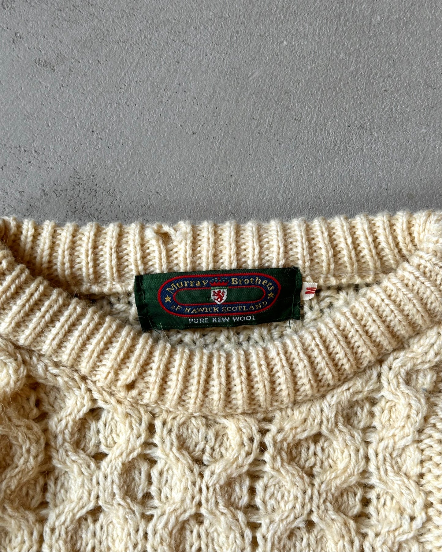 1980s - Distressed Cream Murray Brothers Wool Fisherman Sweater - M