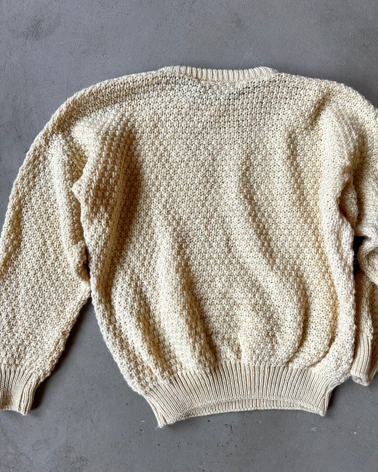 1980s - Distressed Cream Murray Brothers Wool Fisherman Sweater - M