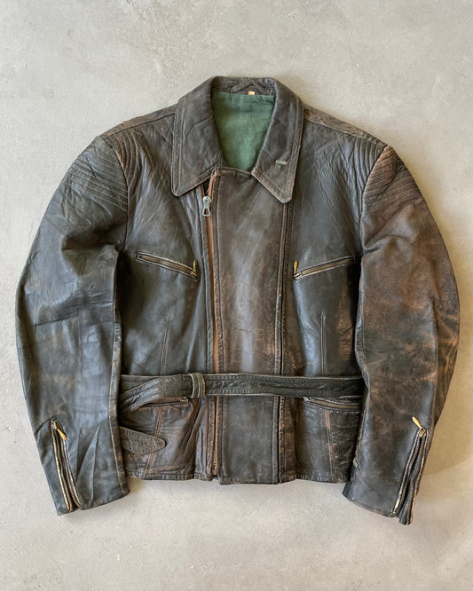 Années 50 - Blouson en cuir BWS marron foncé vieilli - S/M