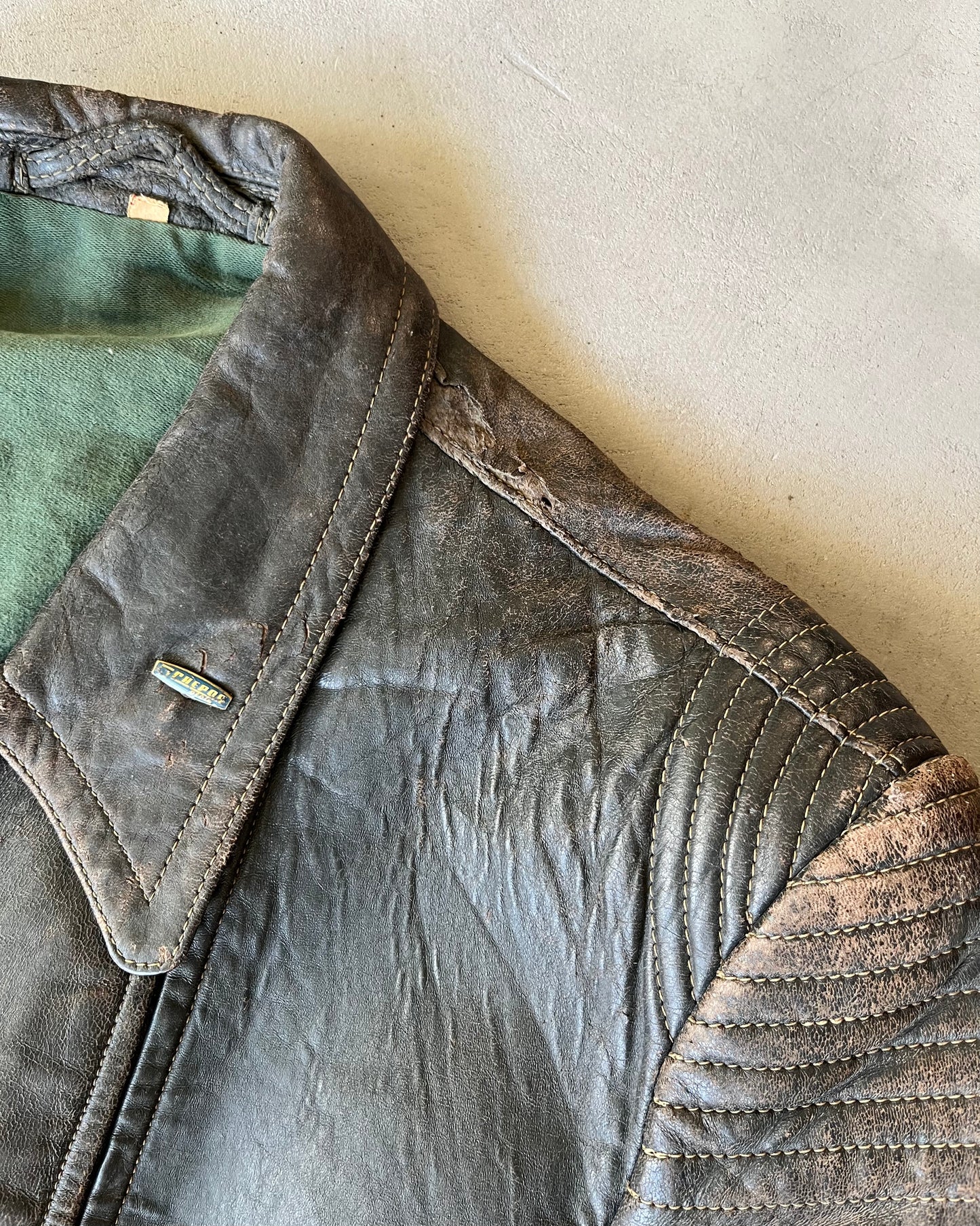 Années 50 - Blouson en cuir BWS marron foncé vieilli - S/M