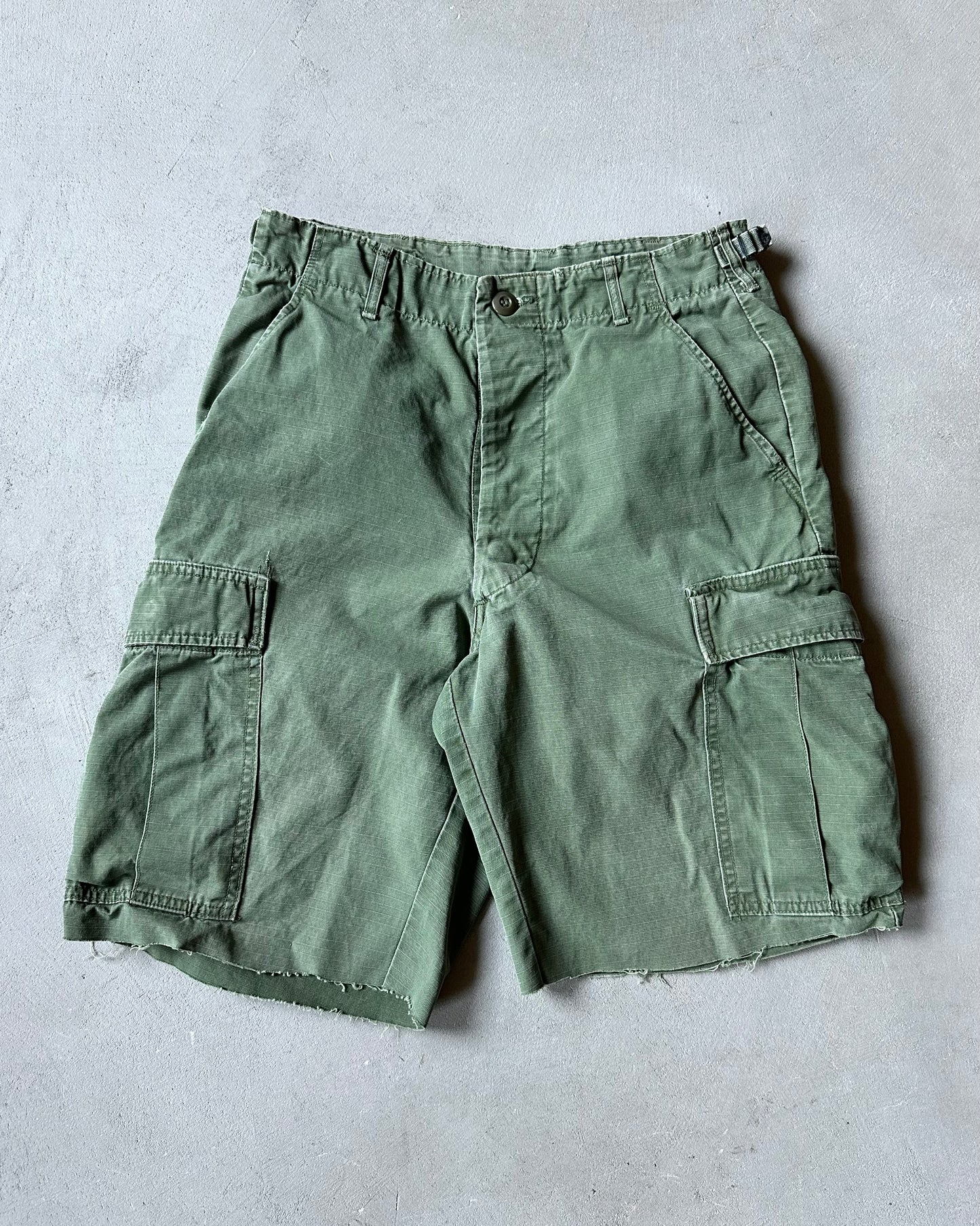1980s - Green Cut Off Ripstop Military Shorts - S