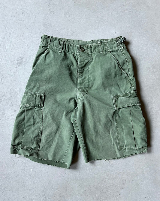 1980s - Green Cut Off Ripstop Military Shorts - S