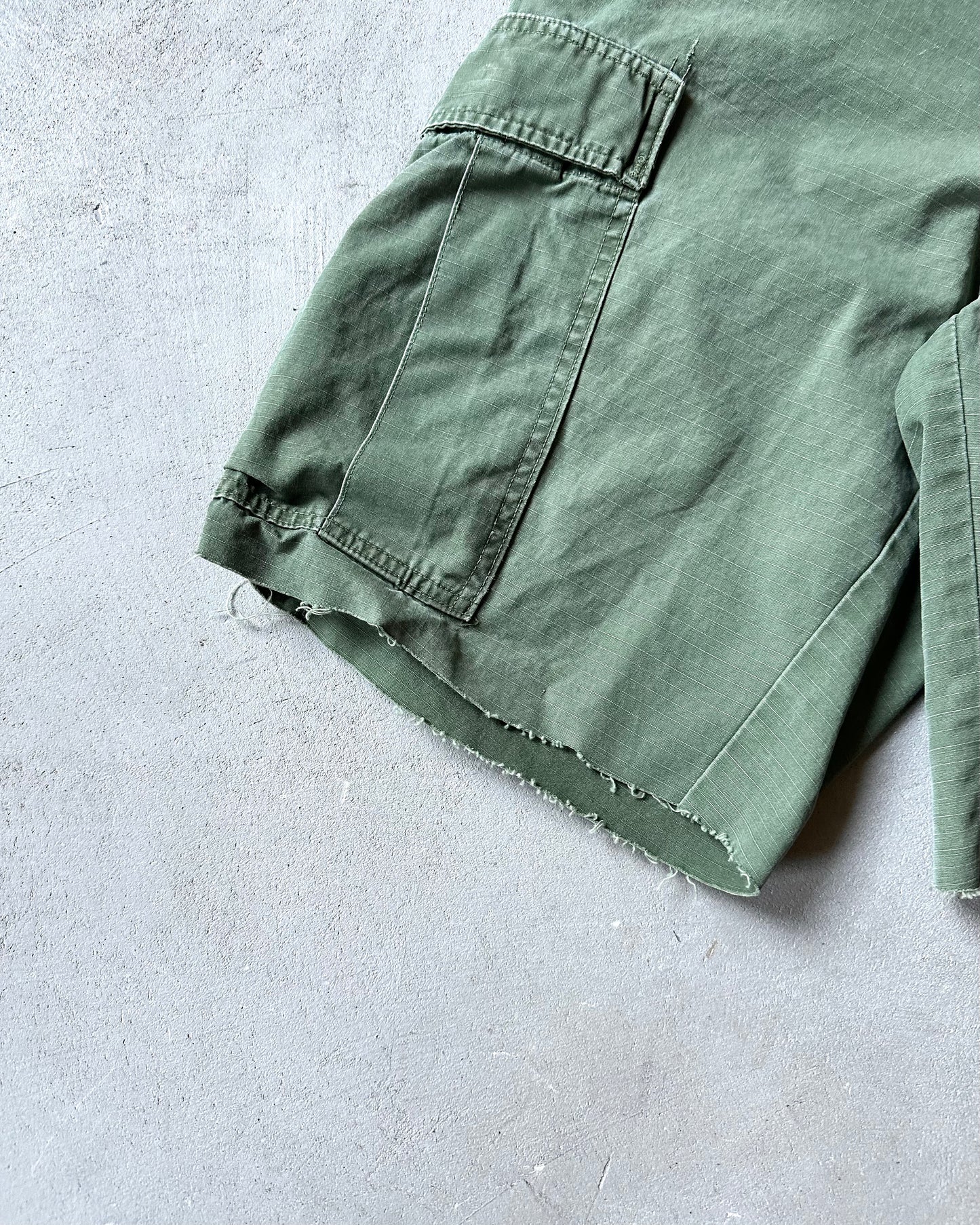 1980s - Green Cut Off Ripstop Military Shorts - S
