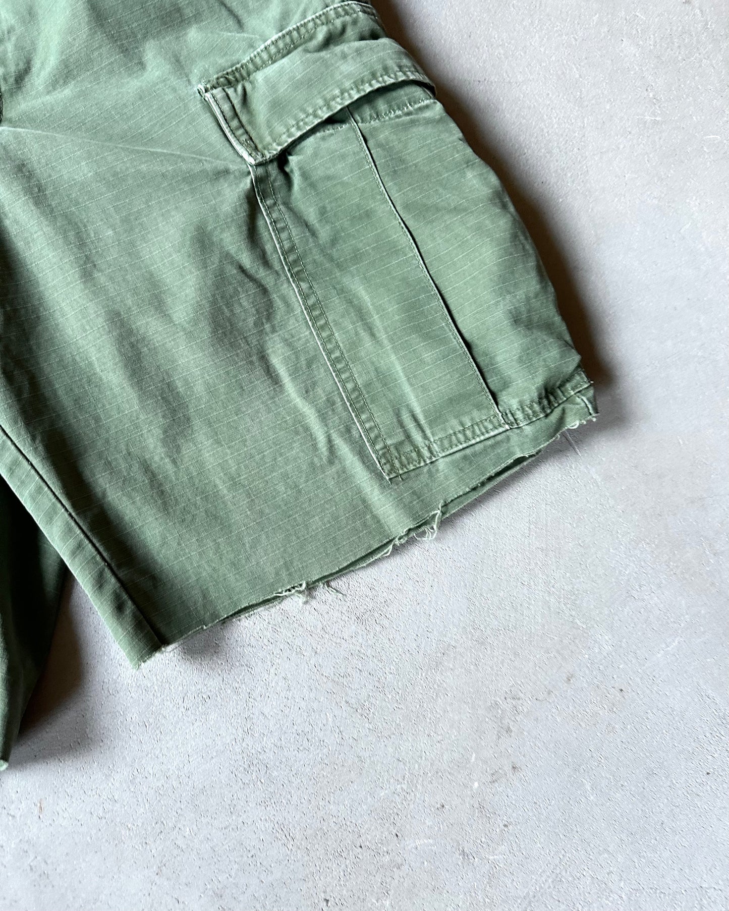 1980s - Green Cut Off Ripstop Military Shorts - S