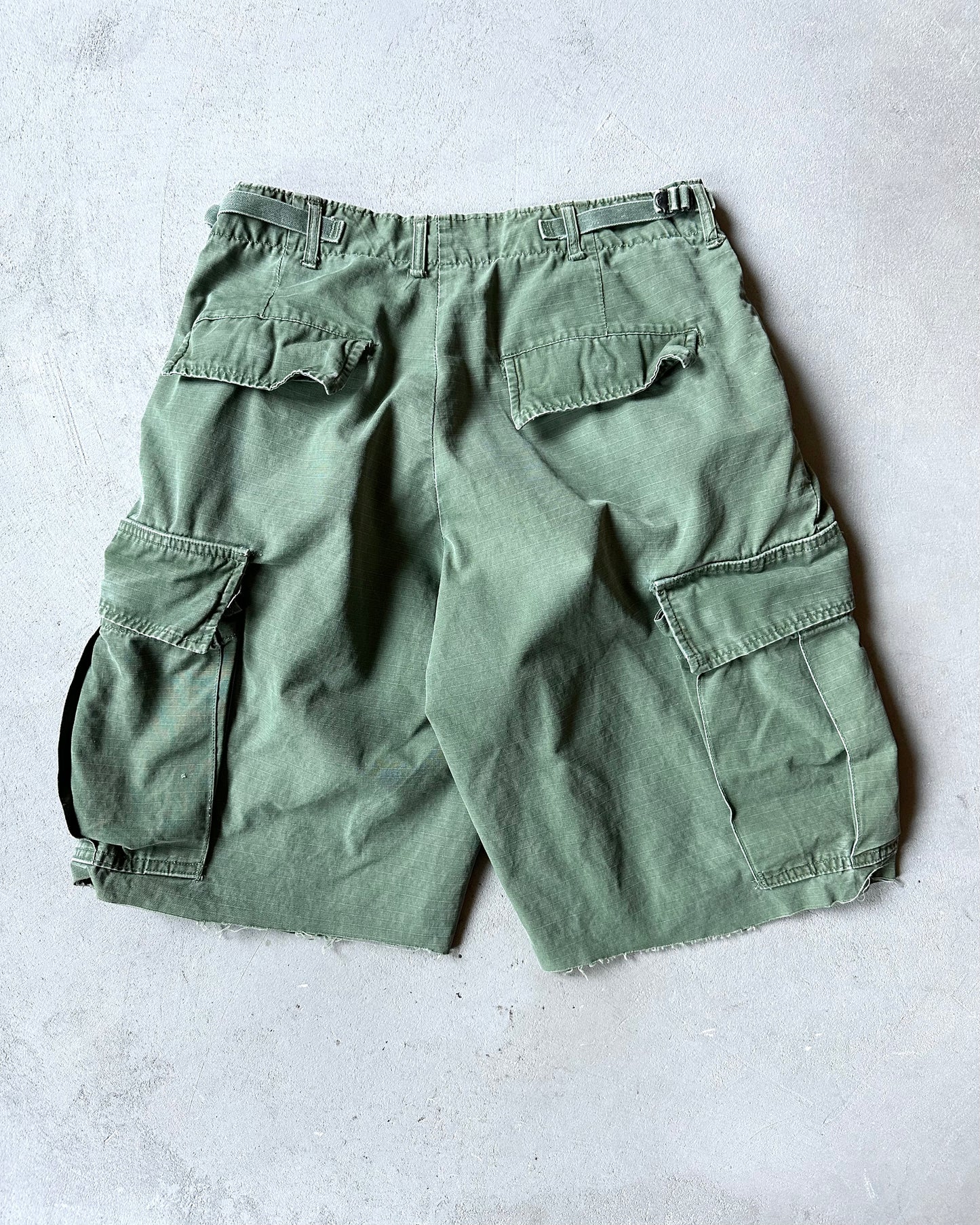 1980s - Green Cut Off Ripstop Military Shorts - S