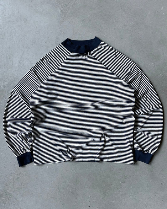 1980s - Navy/White Striped Longsleeve - M