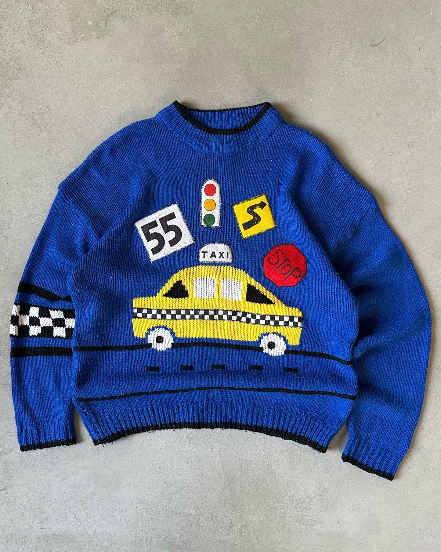 1990s - Blue TAXI Sweater - L