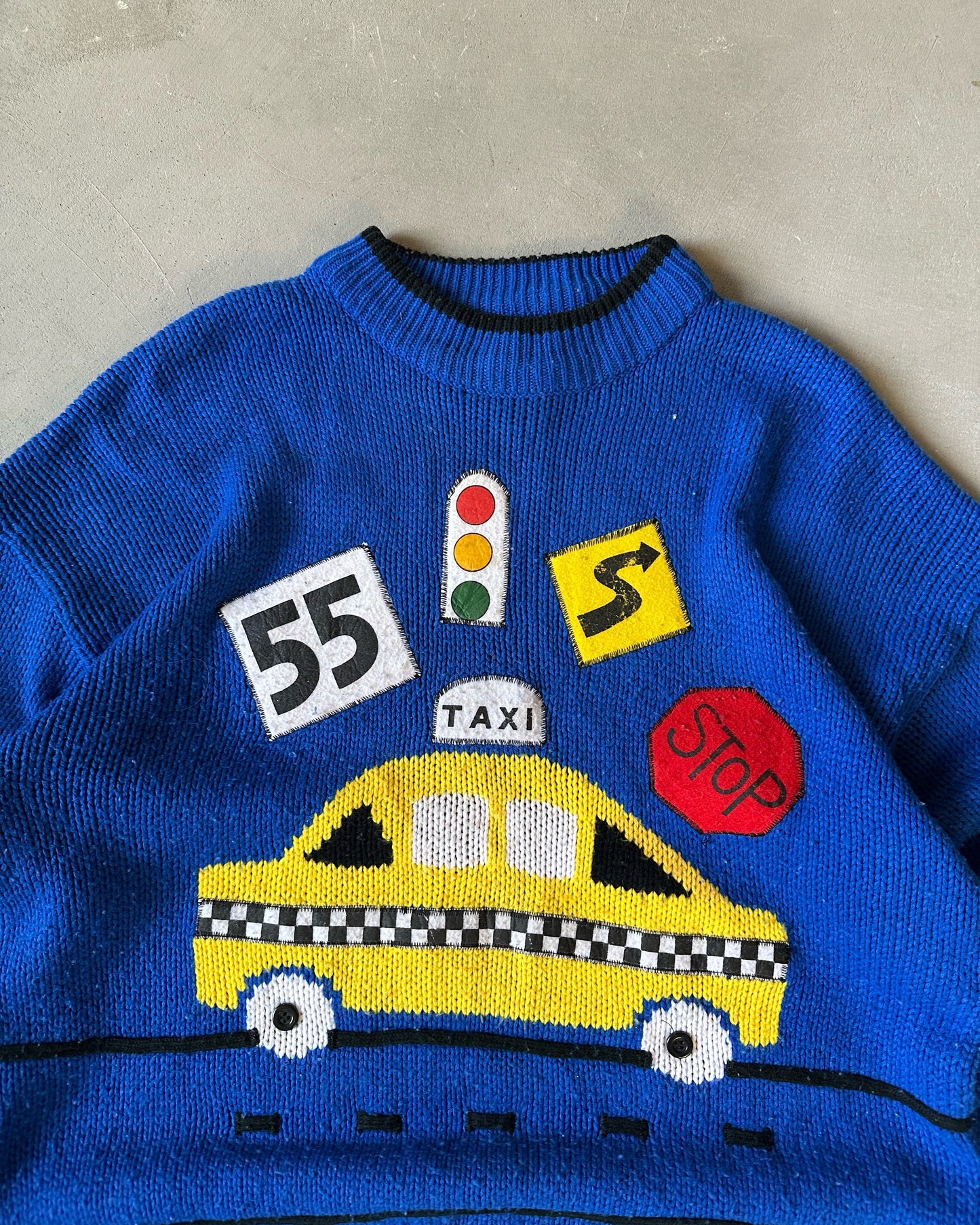 1990s - Blue TAXI Sweater - L