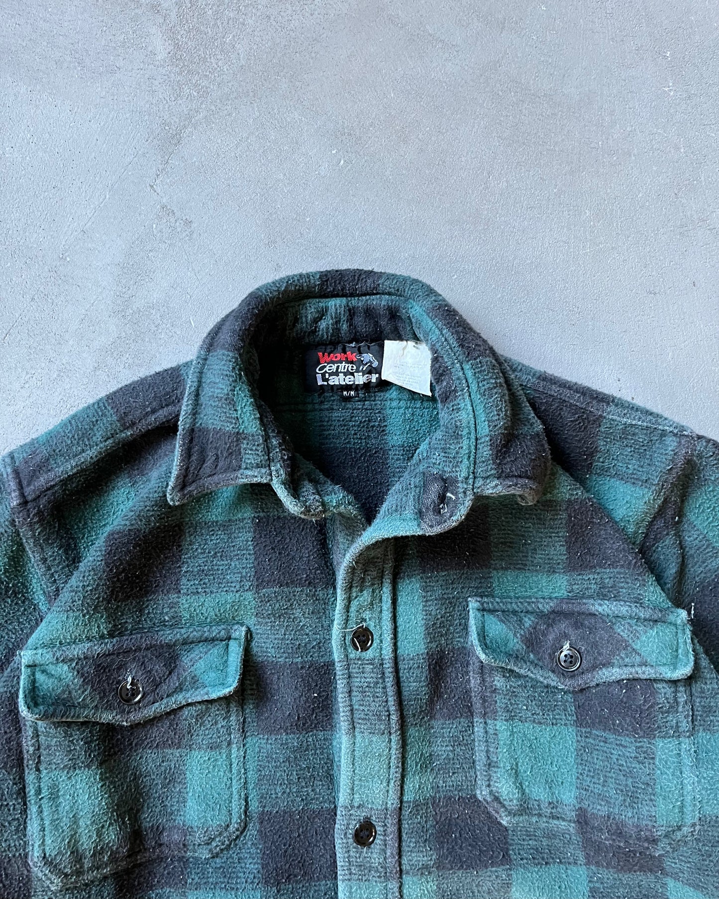 Années 2000 - Chemise à carreaux vert/noir en flanelle épaisse - M