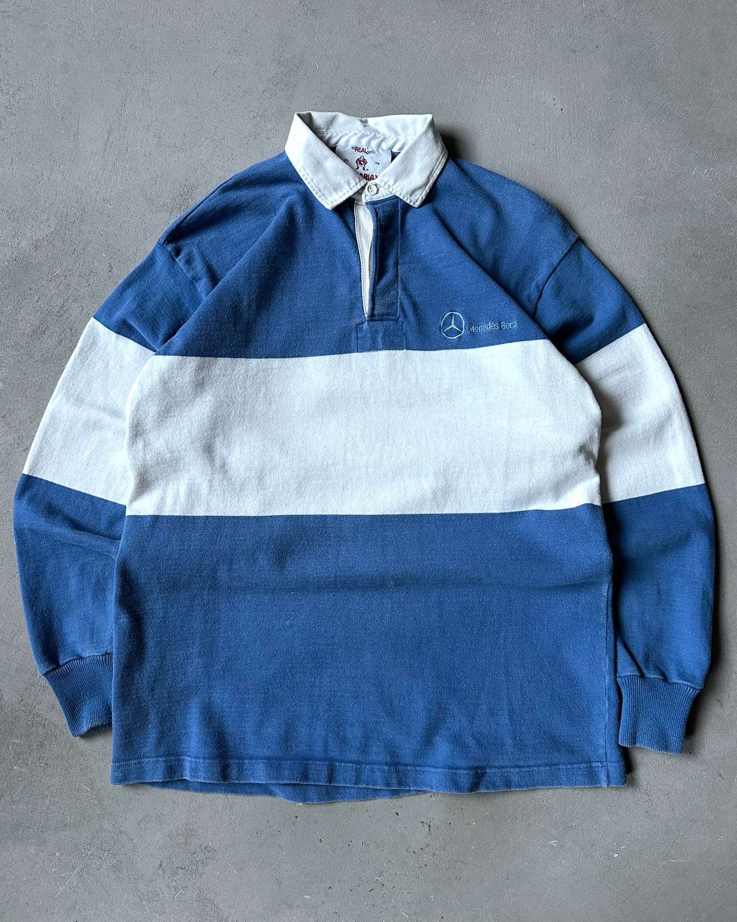 1990s - Distressed Blue/White Mercedes-Benz Rugby Polo - XL
