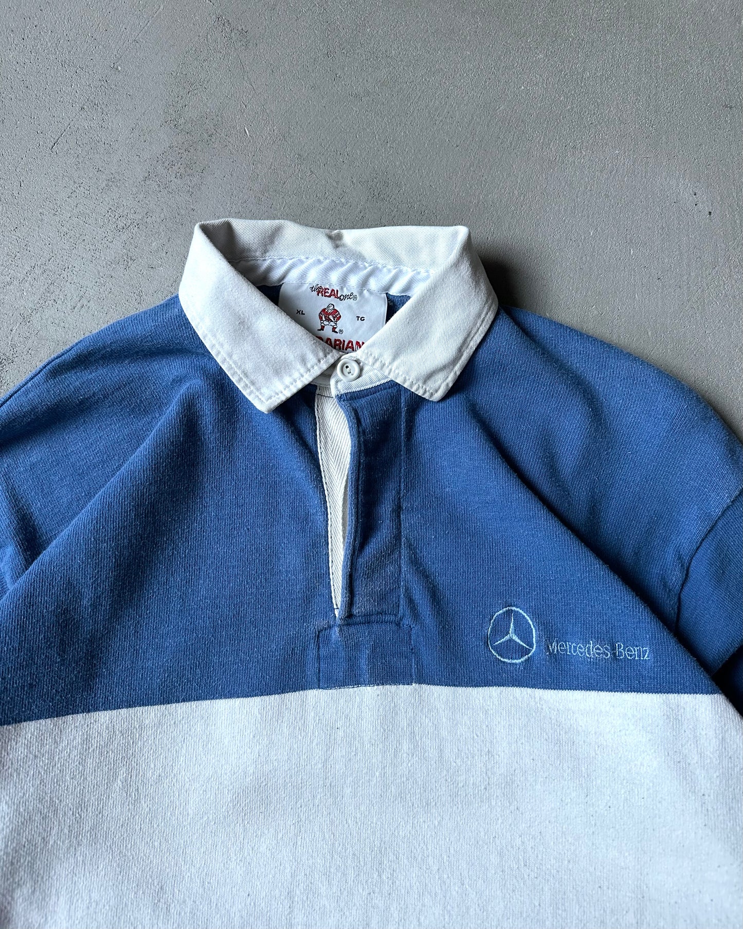 1990s - Distressed Blue/White Mercedes-Benz Rugby Polo - XL