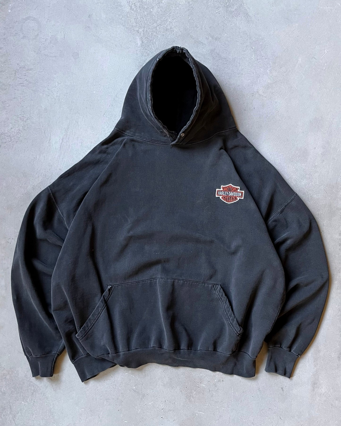 1990s - Distressed Black Harley-Davidson Hoodie - XXL