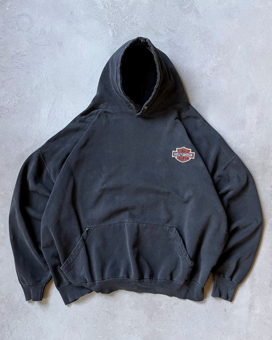 1990s - Distressed Black Harley-Davidson Hoodie - XXL