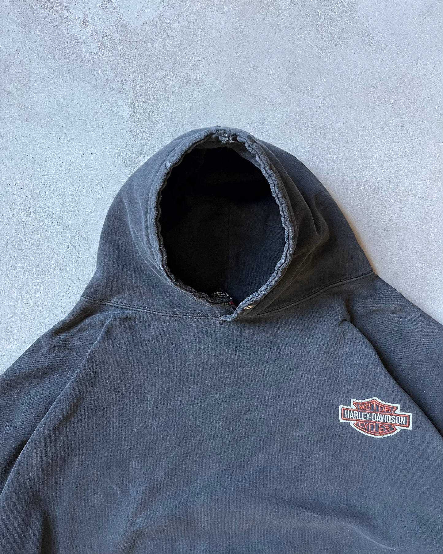 1990s - Distressed Black Harley-Davidson Hoodie - XXL