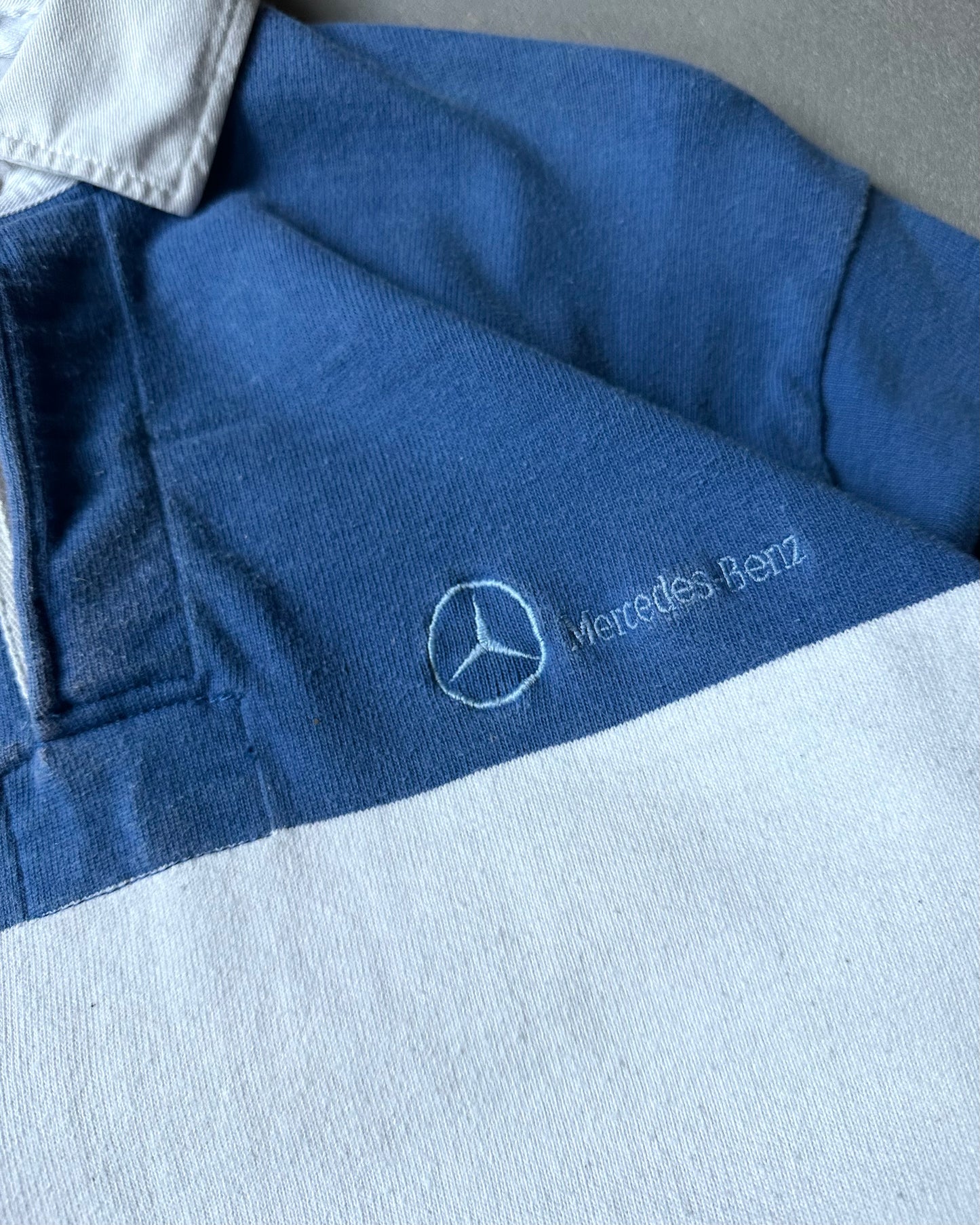 1990s - Distressed Blue/White Mercedes-Benz Rugby Polo - XL