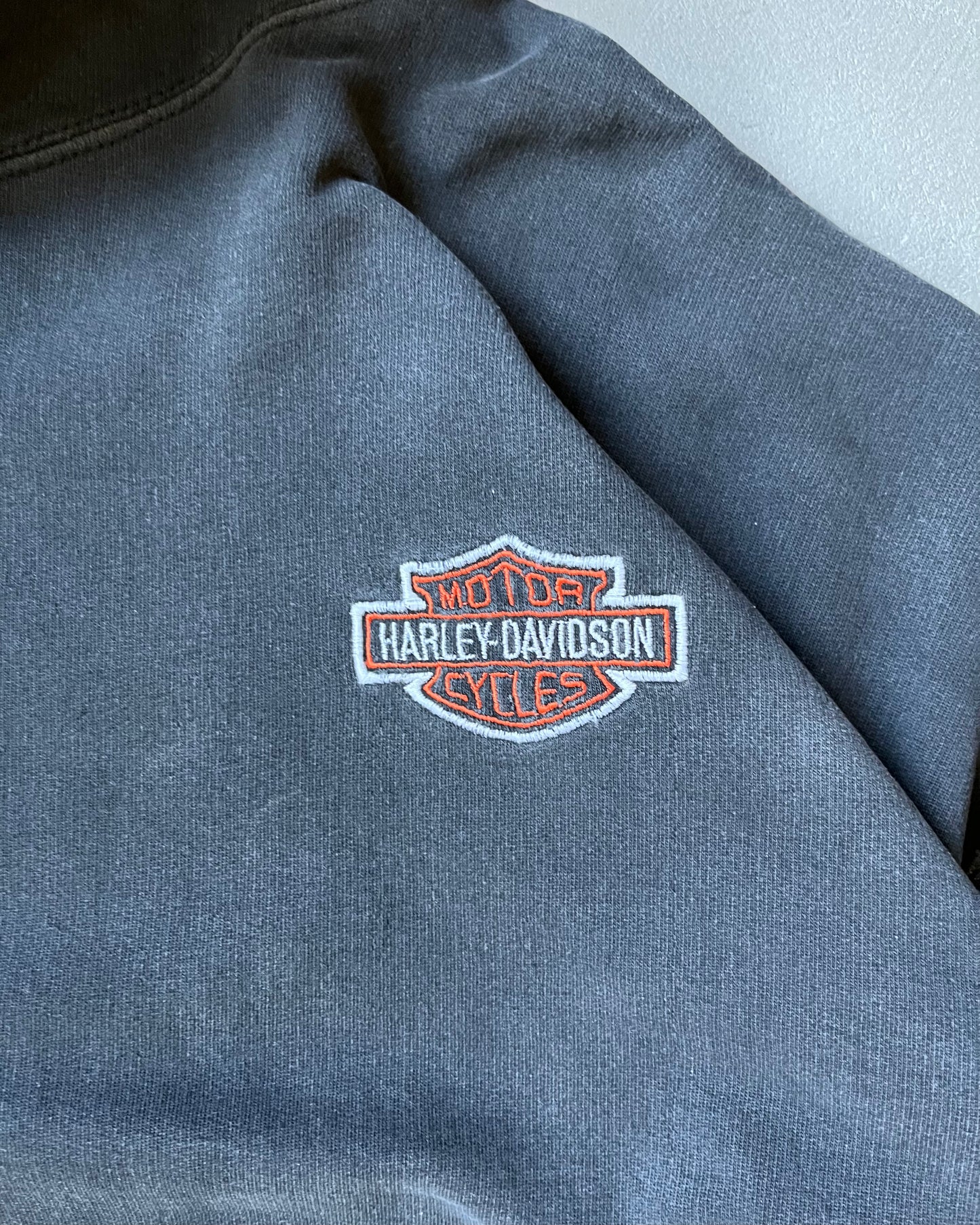 1990s - Distressed Black Harley-Davidson Hoodie - XXL
